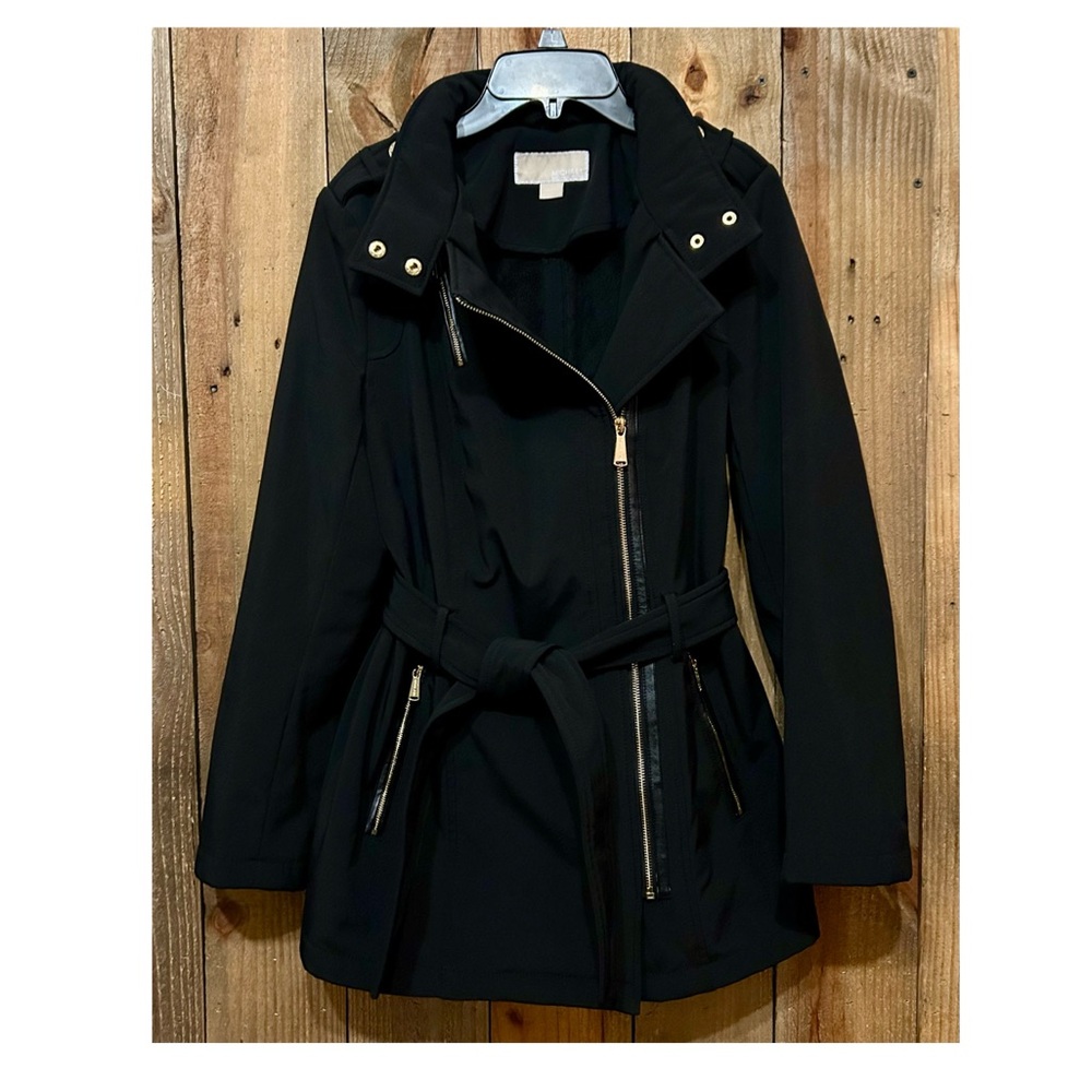 Michael Kors Black Asymmetrical Zip Trench Coat. Women’s Size Medium. - Picture 3 of 16